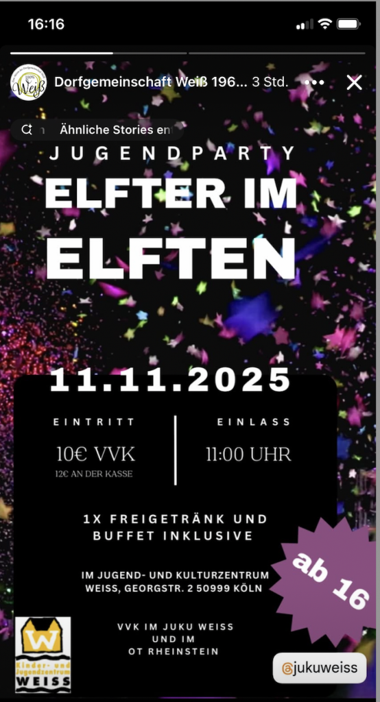 Elfter im Elften, Jugendzentrum Köln-Weiß