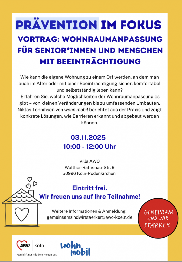 Prävention im Fokus Vortrag: Wohnraumanpassung für Senior*innen und Menschen mit Beeinträchtigung